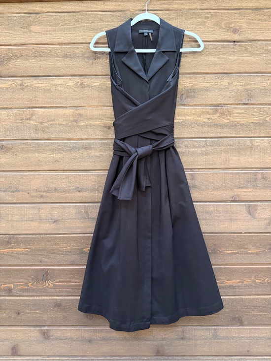 Donna Karan Dresses & Skirts - Donna Karan Black Sleeveless Wrap-Style Midi Dress with Tie Waist